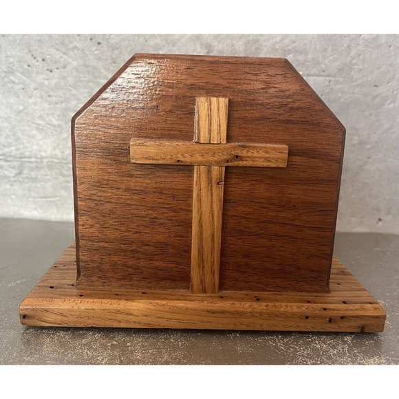 Vintage Handcrafted Wood Wooden Christian Cross Napkin Letter‎ Holder Handmade - Picture 4 of 9